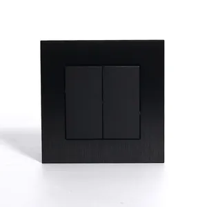 86*86 EU Standard Black Golden Color Aluminum Brushed Panel 2 Gang 1 Way Wall Light Switch 10A 220-250V