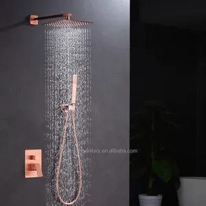 Novo estilo moda vermelho cobre cor Sistema de chuveiro montado na parede banheiro chuveiro com 12 polegadas de alta pressão chuveiro