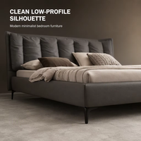 Lit moderne minimaliste italien en cuir véritable rembourré avec rangement, taille King, mobilier de luxe pour chambre principale