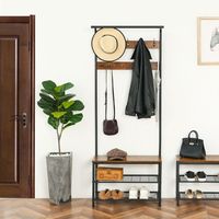HOOBRO Étagère à chaussures en bois pour couloir, grand porte-manteau avec crochets et banc à chaussures pour meubles de salon