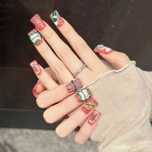 Lot de 10 <span class=keywords><strong>faux</strong></span> <span class=keywords><strong>ongles</strong></span> à presser rose corail, faits main, motif canard, lèvres 3D, perles, cœur, paillettes, bonbons, mignons, style Y2K - Product Image 4