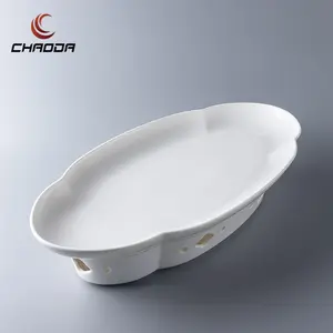 18 inç oval büfe restoran servis ısınma yemekleri şarj porselen tabaklar akşam yemeği seramik tabak ile mum tabanı