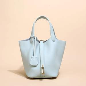 Bolsos de cuero genuino al por mayor para mujer, bolsos casuales tipo cubo, bolsos de mano de nuevo estilo, bolsos de moda tipo cesta para mujer - Product Image 4