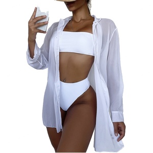 PASUXI Nouveau Ensemble Trois Pièces Tendance Bandeau String Bikini Maillot de Bain Femme Sexy Tissu Végétalien Uni Tenue de Plage - Product Image 1