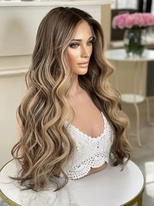 Luxury <strong>Blonde</strong> Balayage Straight Wave for 13x6 Lace Frontal <strong>Wig</strong> Highlight Bone Glueless Transparent Raw Virgin Closure <strong>Wigs</strong> - Product Image 3
