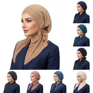 Gorro Turbante con Pedrería y Rayas, Gorro Musulmán de Moda para Mujer, Turbante Versátil Curvo, Hiyab con Pañuelo Interior - Product Image 3