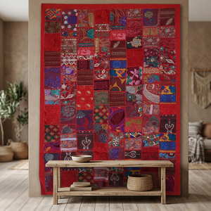 Fabriqué en Inde Alibaba Fournisseur Vibrant Rouge Kantha Tissu Coton Patchwork Couette Meilleure Qualité Collection - Product Image 2