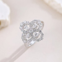 Bague de fiançailles de luxe en or blanc 18 carats plaqué or, avec diamant de laboratoire, motif trèfle à quatre feuilles porte-bonheur, bague de créateur pour femme, haute joaillerie