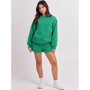 Conjunto de 2 piezas de pantalones cortos de chándal para mujer, estilo oversize, informal, a juego, de forro polar transpirable, de manga larga, para otoño - Product Image 4
