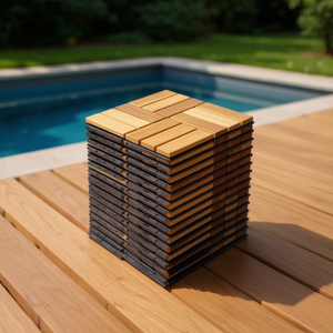 Dalles de terrasse emboîtables 12 x 12 carrées en WPC pour extérieur, patio, bord de piscine, design rustique, installation par clic - Product Image 2