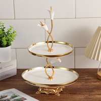Assiette à gâteau en céramique double couche motif floral de luxe, plateau de rangement pour fruits, ornement de bureau, fournitures de cuisine personnalisées, décoration intérieure