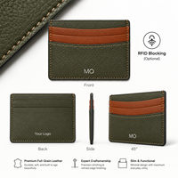 Porte-cartes personnalisé en cuir olive à faible MOQ pour les acheteurs en marque blanche, avec poches contrastées et support d'emballage