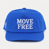 Casquette de baseball non structurée bleue à 5 panneaux, profil haut, style streetwear, forme avant carrée, avec logo brodé personnalisé
