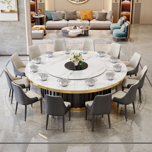 Ensemble <span class=keywords><strong>de</strong></span> table à manger <span class=keywords><strong>de</strong></span> <span class=keywords><strong>chaises</strong></span> <span class=keywords><strong>de</strong></span> cuisine modernes rondes extensibles et rotatives en pierre <span class=keywords><strong>de</strong></span> marbre assortie - Product Image 4