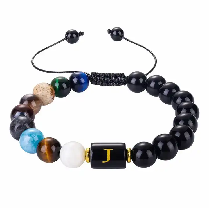 Natural Stone Bracelet with Letter Beads