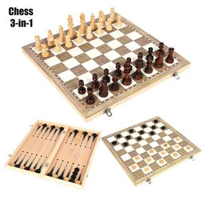 Custom High Quality 3 in 1 Foldable Natural Wood <strong>Chess</strong> Board <strong>Set</strong> With Poker <strong>Set</strong> <strong>Novelty</strong> Board Game Company Promotion Gifts - Product Image 1