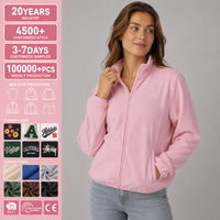 Veste polaire rose pour femme, entièrement zippée, col montant, chaude, pour l'automne et l'hiver, usage quotidien