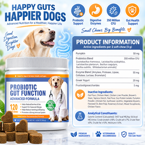Masticables Probióticos para Perros - Sabor a Pollo, Múltiples Cepas, Inulina, FOS, <span class=keywords><strong>MOS</strong></span>, Calabaza y Enzimas Digestivas para el Apoyo Digestivo e Inmunológico - Product Image 4