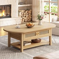 Table basse ovale moderne en bois OEM personnalisée avec rangement, style bohème en rotin, pour salon, chambre, bureau à domicile, bar ou centre de réception
