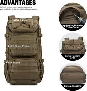 Sac à dos tactique en denim 28L avec système MOLLE, fermeture éclair, léger et durable pour la randonnée, l'alpinisme et les voyages - Product Image 3