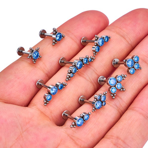 <span class=keywords><strong>Piercing</strong></span> Labret en Titane G23 de Grade Implantable, Triple Marquise CZ, Fileté Intérieurement, pour Lèvre, Cartilage, Hélix, Medusa, Monroe 16G - Product Image 6