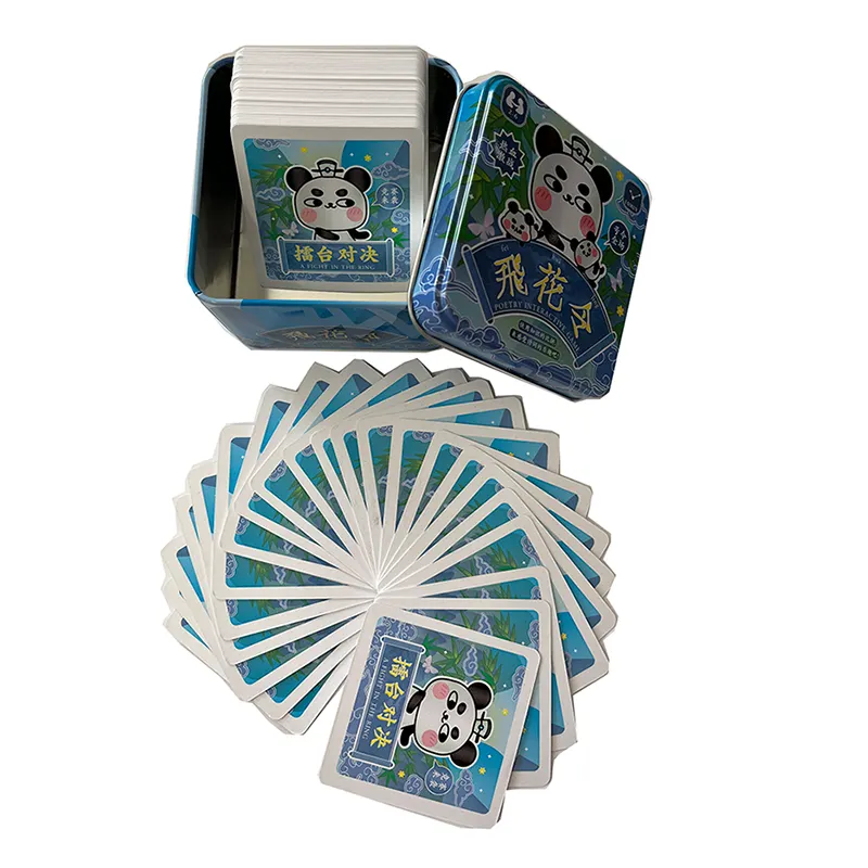 Hochwertige beliebte neue Stil benutzer definierte Kartenspiele mit Zinn Box einfache Spielkarten Kunststoff Spielkarten benutzer definierte Druck