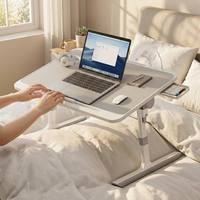 Bureau d'ordinateur portable pliable en bois pour lit, hauteur et inclinaison réglables, hub USB, tiroir de rangement, support portable pour ordinateur portable, idéal pour dortoir et canapé