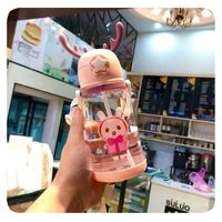 Nouvelle Bouteille d'Eau en Plastique 500 ml pour Enfants avec Paille, Tasse Mignonne à Sangle, Motif Dessin Animé, pour Maternelle et École Primaire