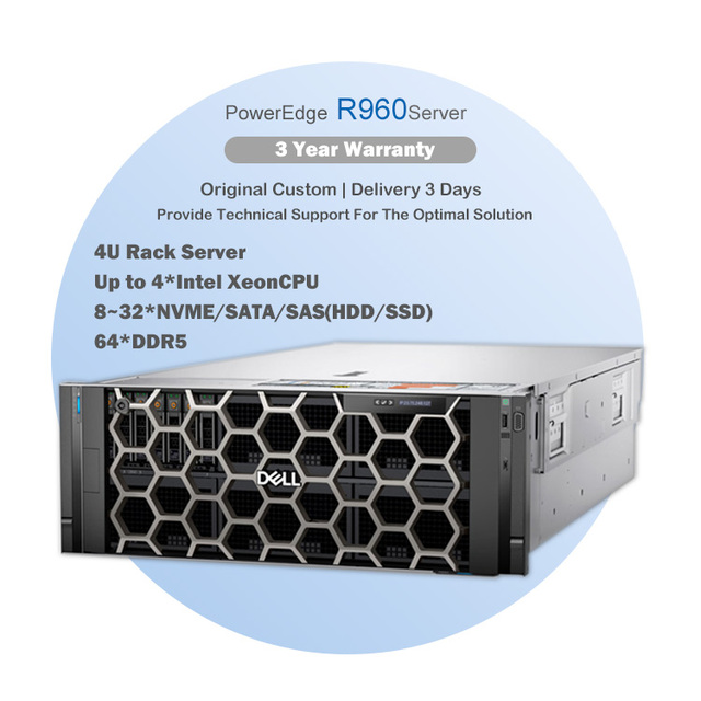 Brand New Intel Xeon DDR5 4u Dells Poweredge R960 AI Deepseek GPU Rack Server Wholesale
