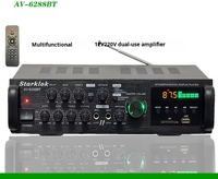Amplificateur de karaoké haute fidélité AV-6288BT 1000W 2*500W double usage 12V/220V AC/DC BT sans fil en plastique