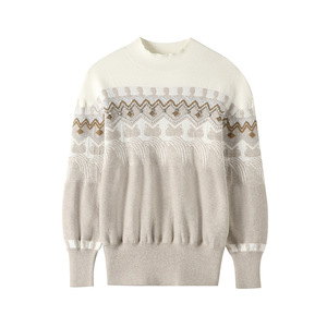 Pull en laine à manches longues pour femmes Da Lang personnalisé en usine robes midi tricotées droites et amples de style occidental à col court - Product Image 4