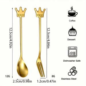 Lot de couverts en acier inoxydable avec manche couronne pour mariages et restaurants : cuillères à café, cuillères à glace, fourchettes à dessert et fourchettes à fruits - Product Image 2
