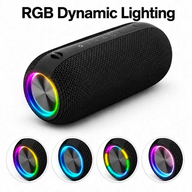 Wireless Portable Speaker TWS Stereo Pairing Outdoor Sound Box with Colorful LED Light Rechargeable Battery