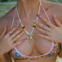 Zomerse tropische papaja 3D bloemen opzetnagels imitatie-fruit kleurrijke strass steentjes schelp gouden folie zoete vakantie-gevoel nagels