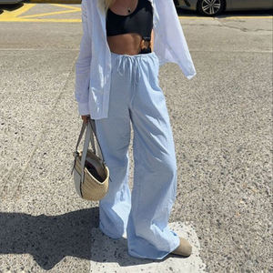 Pantalon long décontracté à taille élastique et cordon de serrage, coupe ample, à rayures color block, idéal pour la détente à la maison - Product Image 3