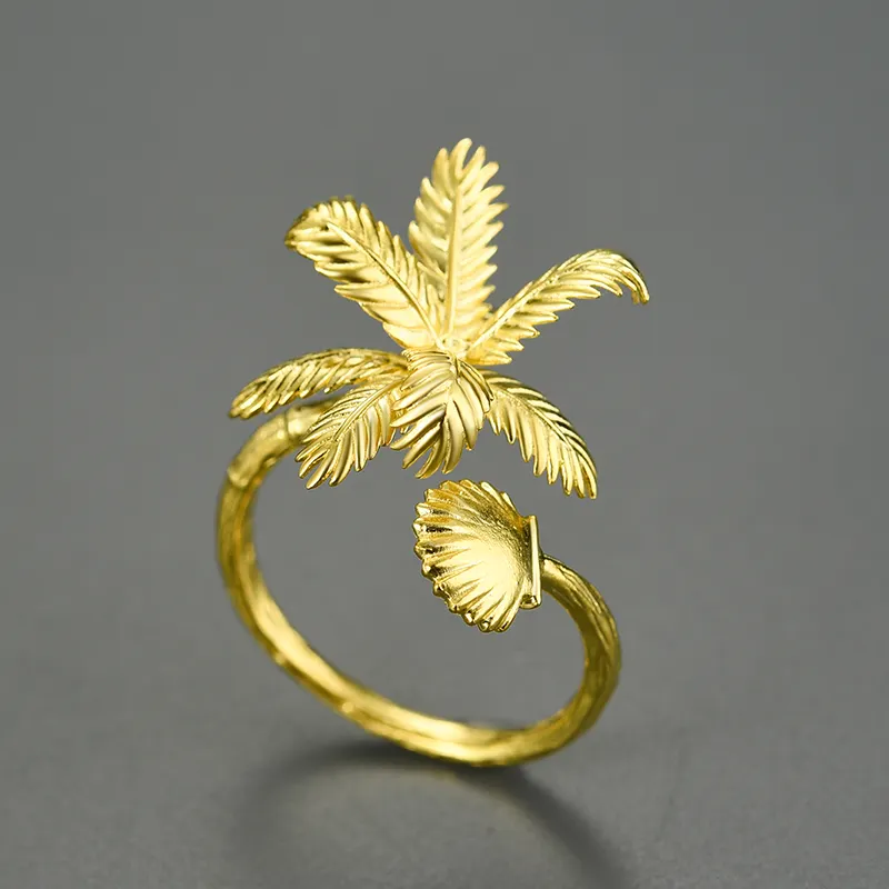 Lotus senang grosir mode 2024 pohon kelapa cincin untuk wanita perak murni perhiasan bagus perhiasan untuk wanita