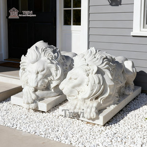 Estatua de León Acostado en Mármol Blanco Natural Tallada a Mano TREVI, Diseño Europeo, Superficie de Alto Pulido Duradera para Uso en Exteriores de Villas - Product Image 5