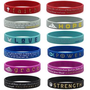 Bracelets en silicone avec citations bibliques inspirantes pour hommes et femmes, croyances religieuses, bracelets en caoutchouc souple, bracelets promotionnels - Product Image 3