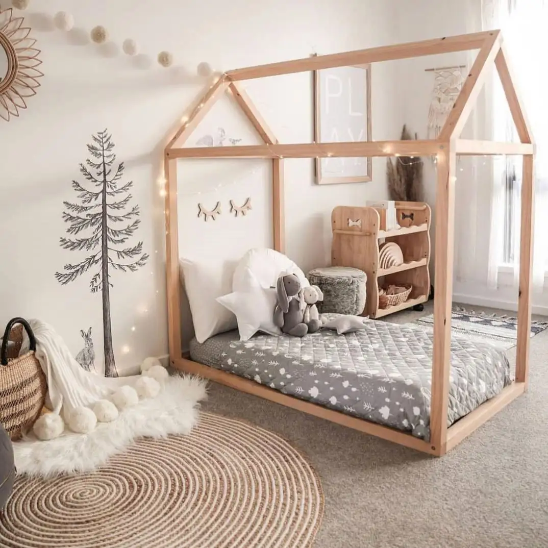 Комплект детской мебели для спальни, многофункциональная детская Современная однотонная деревянная двухъярусная кровать в средиземноморском стиле для детей
