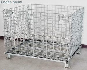 Pallet Steel Box Metal Stackable Pallet Heavy Duty Industrial Metal Stackable Wire Mesh Pallet Cage Foldable Steel Mesh Box Pallet