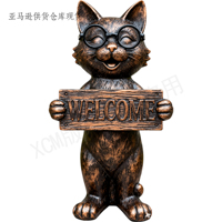 Kontemplative Katzen-Harzskulptur, handgefertigte Neuheiten-Statue mit Brille, personalisierte individuelle Figurenstatue