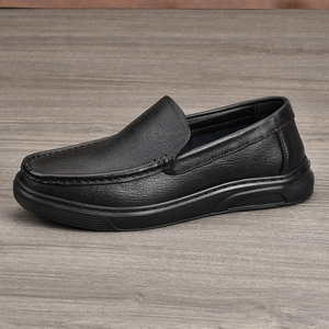 Mocassins en cuir pour hommes, bout rond, à enfiler, semelle extérieure en caoutchouc amortie, toutes saisons, chaussures décontractées pour affaires - Product Image 3