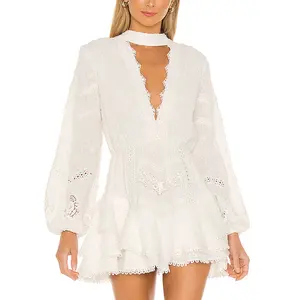 Las mujeres de moda nueva llegada Pull-en estilo diseñado Mini Panel blanco fiesta noche vestido