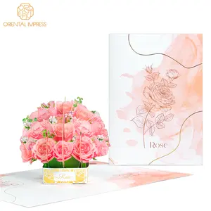 Romantico biglietto di auguri Pop-Up con Bouquet di Rose rosa 3D