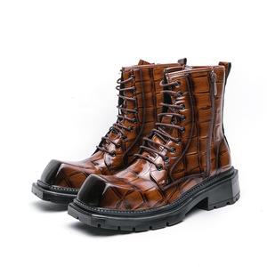 Stivali da Uomo Taglia Grande Moda Autunnale Casual Alti Stile Motociclista da Combattimento e da Lavoro Trendy con Rialzo in Pelle - Product Image 5