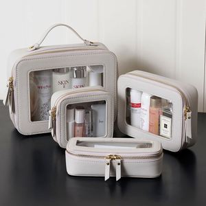 Lady Style White Fashionable Toiletry Travel Bag Custom Logo Clear PVC <b>Makeup</b> <b>Case</b> with Zipper Transparent Cosmetic PU Bag <b>Cases</b> - Product Image 5