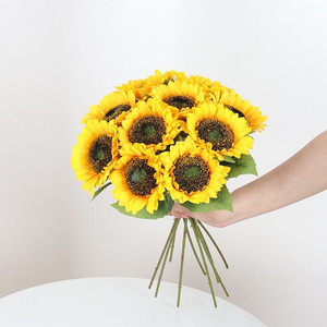 Fleurs artificielles <span class=keywords><strong>de</strong></span> tournesol <span class=keywords><strong>de</strong></span> haute qualité, à longue tige, grandes, pour la maison, les mariages, les anniversaires, les fêtes, en vrac, jaunes, décoration estivale - Product Image 2