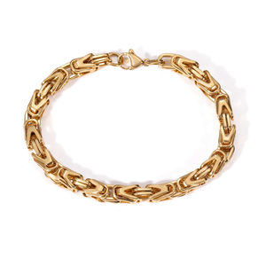 Bracciale da Uomo Trendy a Catena King Bizantina Fatta a Mano in Acciaio Inossidabile Placcato Oro 18k PVD Stile Catena da Moto e Bicicletta - Product Image 2