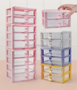Nhiều lớp phim hoạt hình dễ thương màu trắng rõ ràng ngăn kéo máy tính để bàn tổ chức PP nhựa máy tính để bàn lưu trữ phân loại hộp