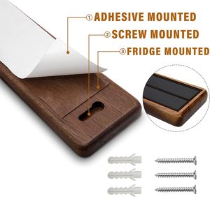 Puissant support magnétique de couteau en bois d'acacia de 16 "pour réfrigérateur, <span class=keywords><strong>barre</strong></span> de couteau magnétique à montage mural avec 4 crochets - Product Image 5